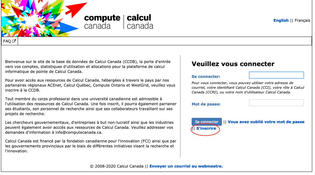 Compute Canada Registration Page Screenshot (Francais)