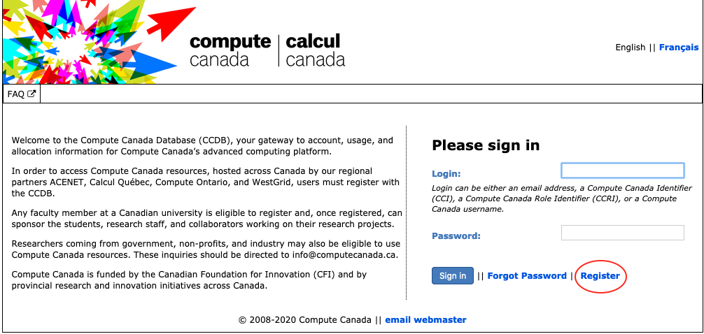 Compute Canada Registration Page Screenshot
