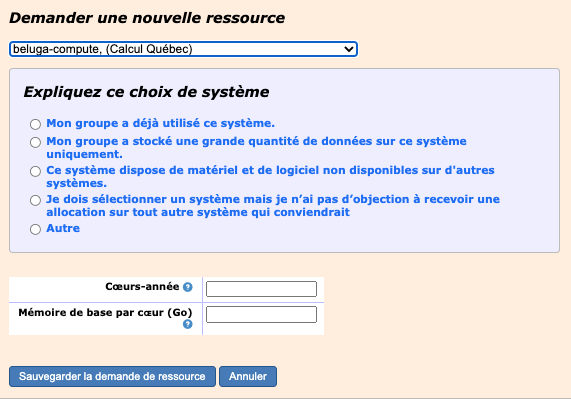 RAC Application New Resource Request Screenshot