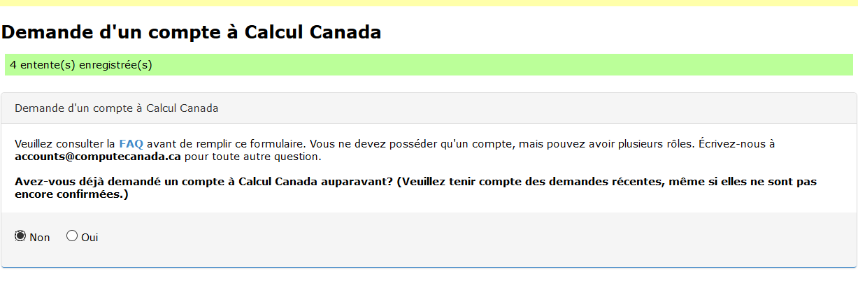 Compute Canada Application Agreements Screenshot (Francais)