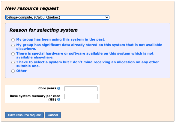 RAC Application New Resource Request Screenshot