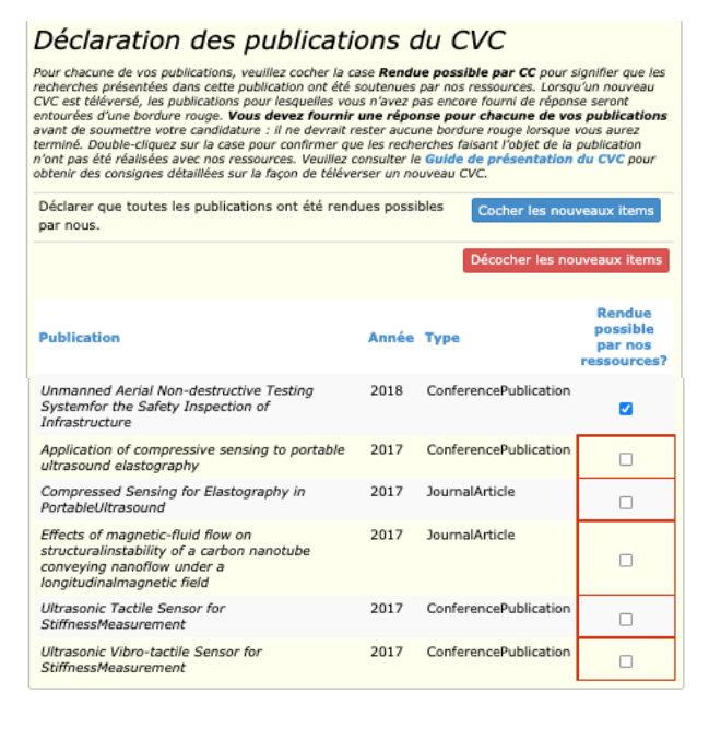 Capture d'écran du site web du CV common canadien